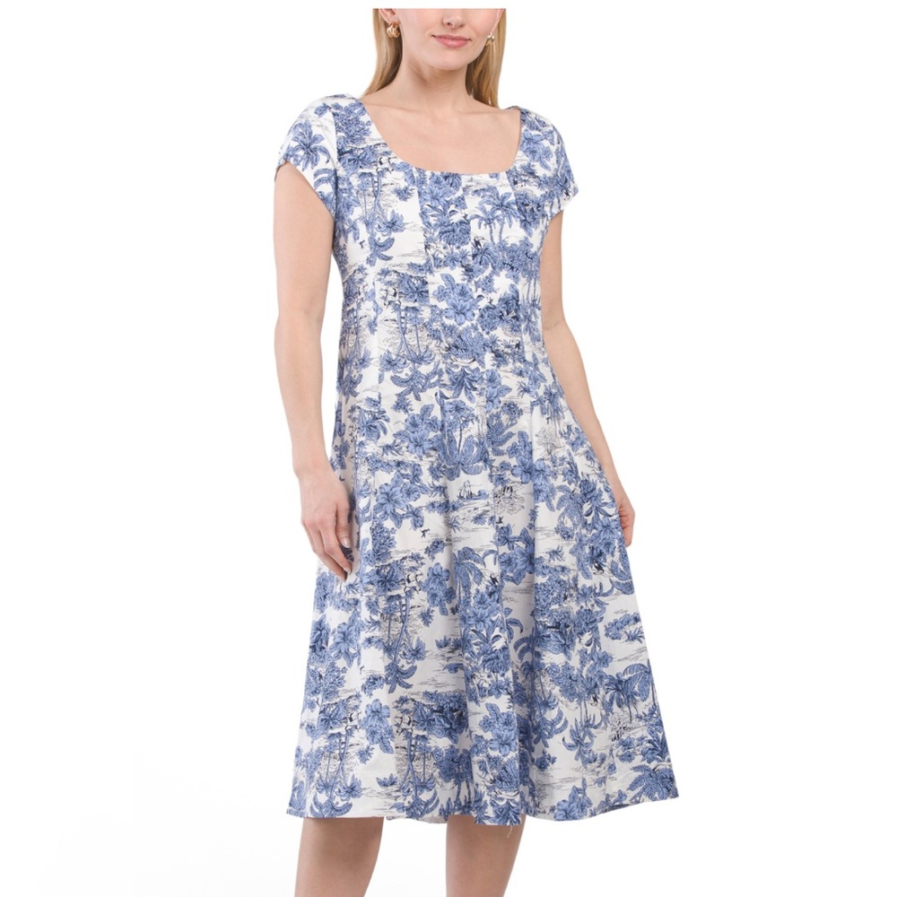 NWT 12 Chinoiserie Midi Blue And White Dress Joie Cap Sleeve Spring Easter